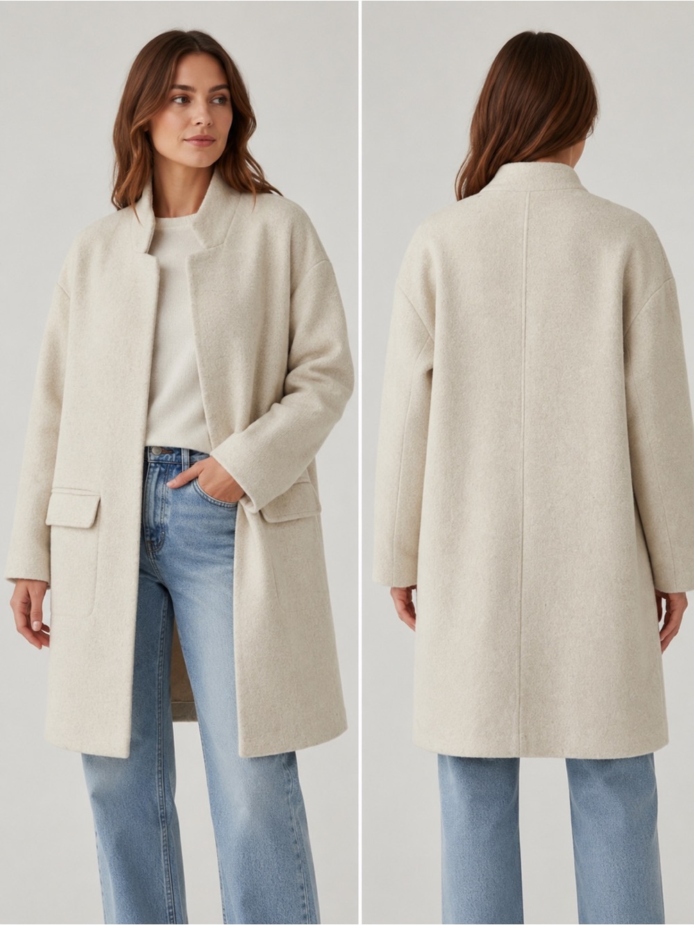 Forever 21 Cream Open-Front Wool Blend Coat